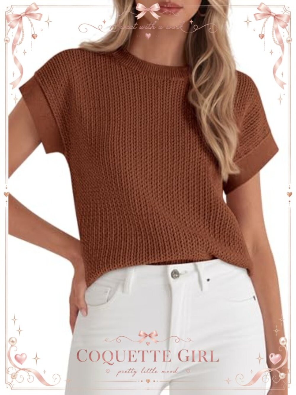Crochet Knit Sweater Vest Cap Sleeve Crewneck Summer Top